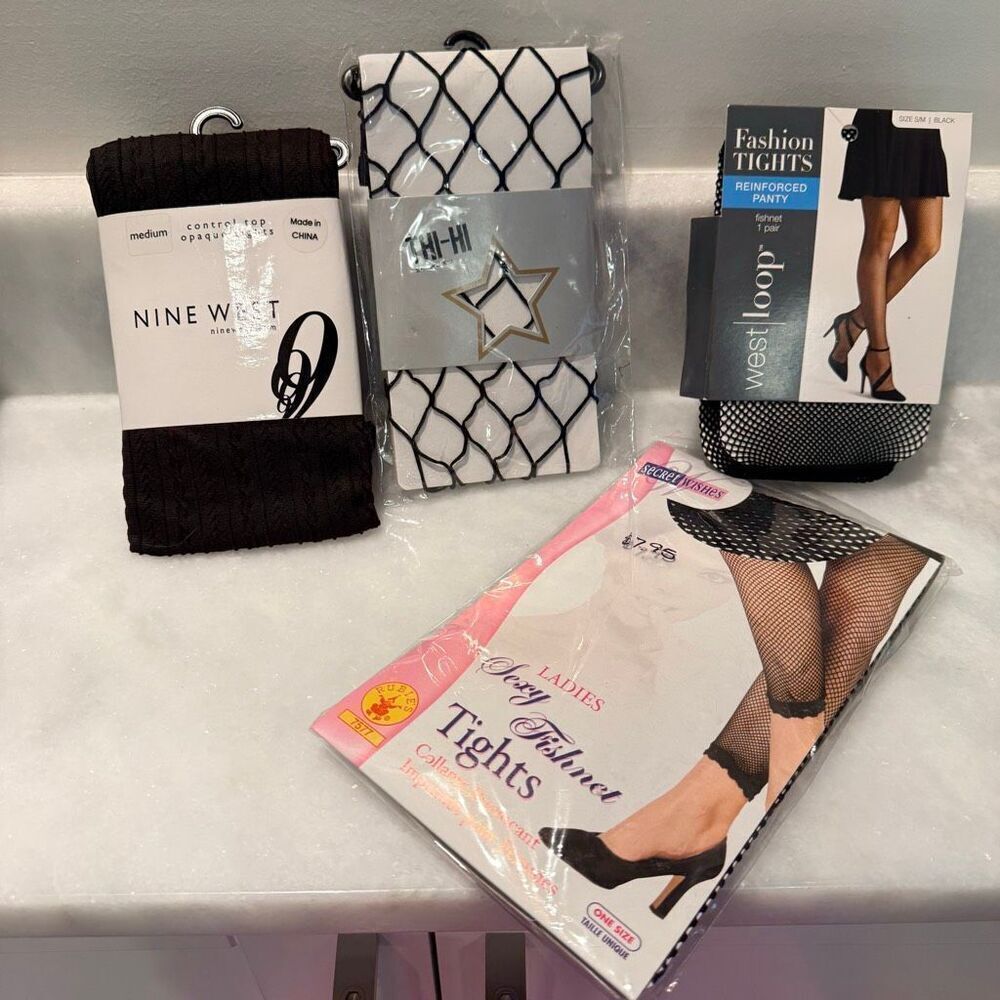 Lot Of 4 NWT Nine West Thi-Hi West Loop & Secret Wishes Tights Black Medium